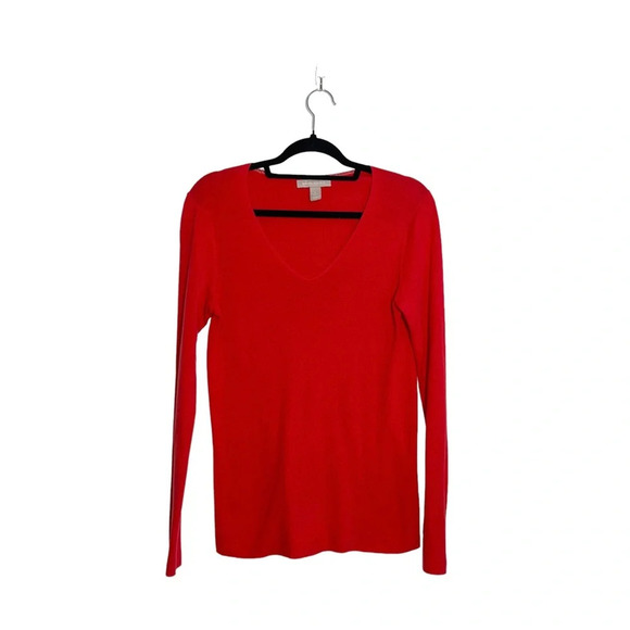 Banana Republic V-neck Sweater Bright Red Fitted Pullover Cozy Large Women’s - Picture 9 of 9